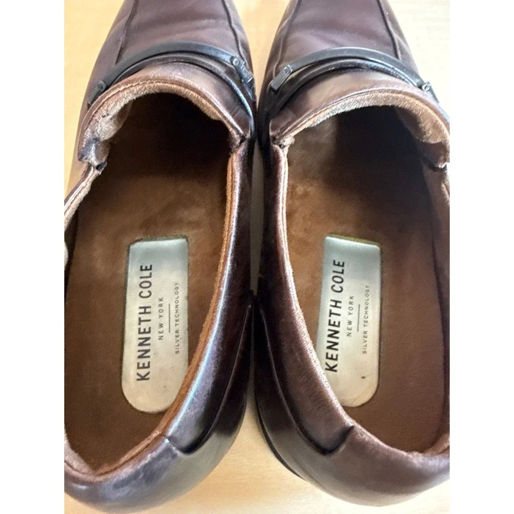 Kenneth Cole New York Mens Silver Technology Brown Leather Bit Loafers Size 10M
